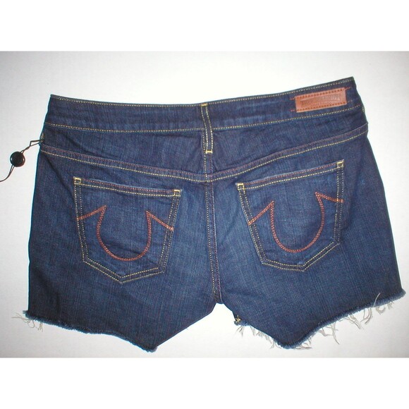 New Womens True Religion NWT $188 Denim Jean Shorts Dark 24 Designer Keira USA - Picture 1 of 9